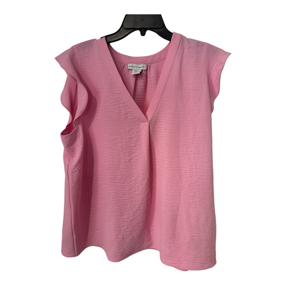 Cupcakes & Cashmere Pink Flutter Sleeve V-Neck Blouse Textured XL Women - Picture 2 of 5